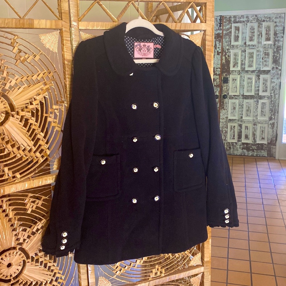Juicy Couture Black Wool Pea Coat XL